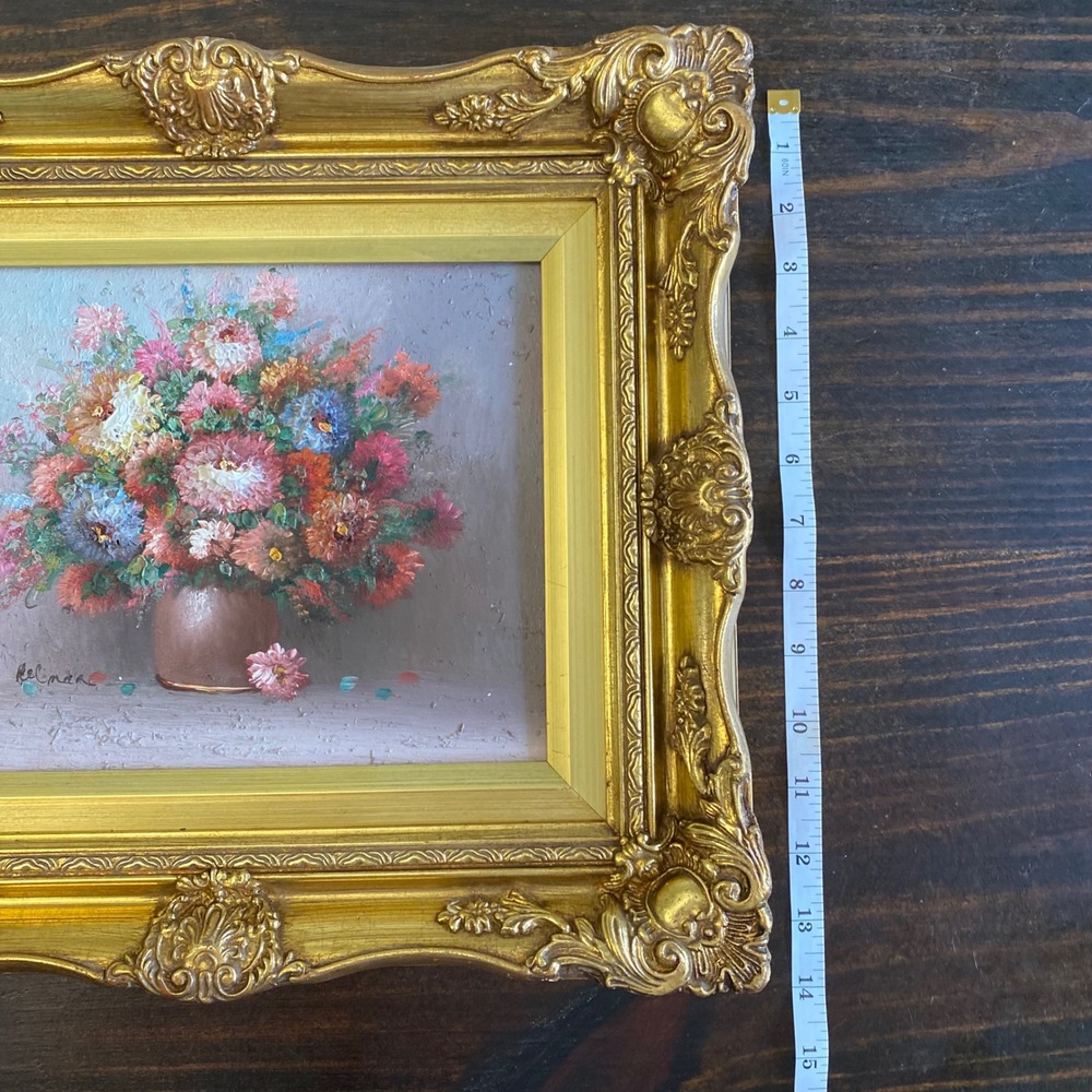 Helman Signed Impasto Floral Oil Painting Ornate Gold Gilt Frame Still Life - Picture 13 of 15